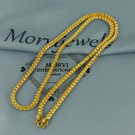 Solid 22k Yellow Gold Pure Gold Necklace Chain Jewelry, Indian Handmade Rolo Necklace Jewelry, Vintage Style Gold Chain, , K7162