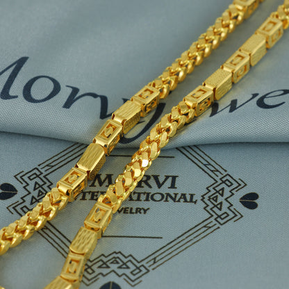 Solid 22k Yellow Gold Pure Gold Necklace Franco Chain Jewelry, Indian Handmade Franco Necklace Jewelry, Vintage Style Gold Chain, , K7163