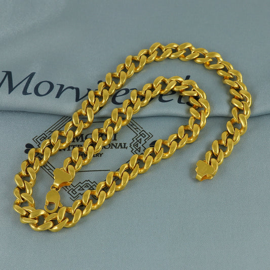 Solid 22k Yellow Gold Pure Gold Necklace Chain Jewelry, Indian Handmade Cuban Curb Necklace Jewelry, Vintage Style Gold Chain, , K7164