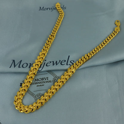 Solid 22k Yellow Gold Pure Gold Necklace Chain Jewelry, Indian Handmade Cuban Curb Necklace Jewelry, Vintage Style Gold Chain, , K7165
