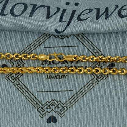 Solid 22k Yellow Gold Pure Gold Necklace Chain Jewelry, Indian Handmade Franco Necklace Jewelry, Vintage Style Gold Chain, , K7166