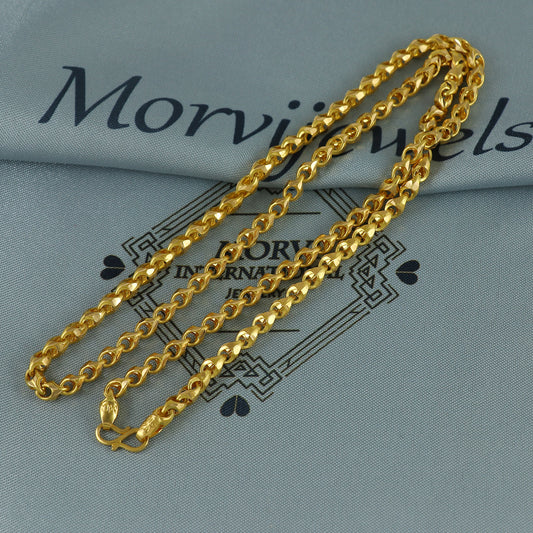 Solid 22k Yellow Gold Pure Gold Necklace Chain Jewelry, Indian Handmade Franco Necklace Jewelry, Vintage Style Gold Chain, , K7166