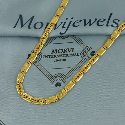 Solid 22k Yellow Gold Handmade Designer Bar Link Chain Necklace, Indian Patti Chain Jewelry, Vintage Engraved Gold Necklace, K7168