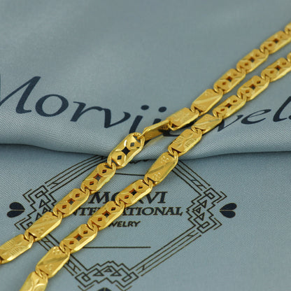 Solid 22k Yellow Gold Handmade Designer Bar Link Chain Necklace, Indian Patti Chain Jewelry, Vintage Engraved Gold Necklace, K7168