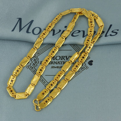 Solid 22k Yellow Gold Handmade Designer Bar Link Chain Necklace, Indian Patti Chain Jewelry, Vintage Engraved Gold Necklace, K7168