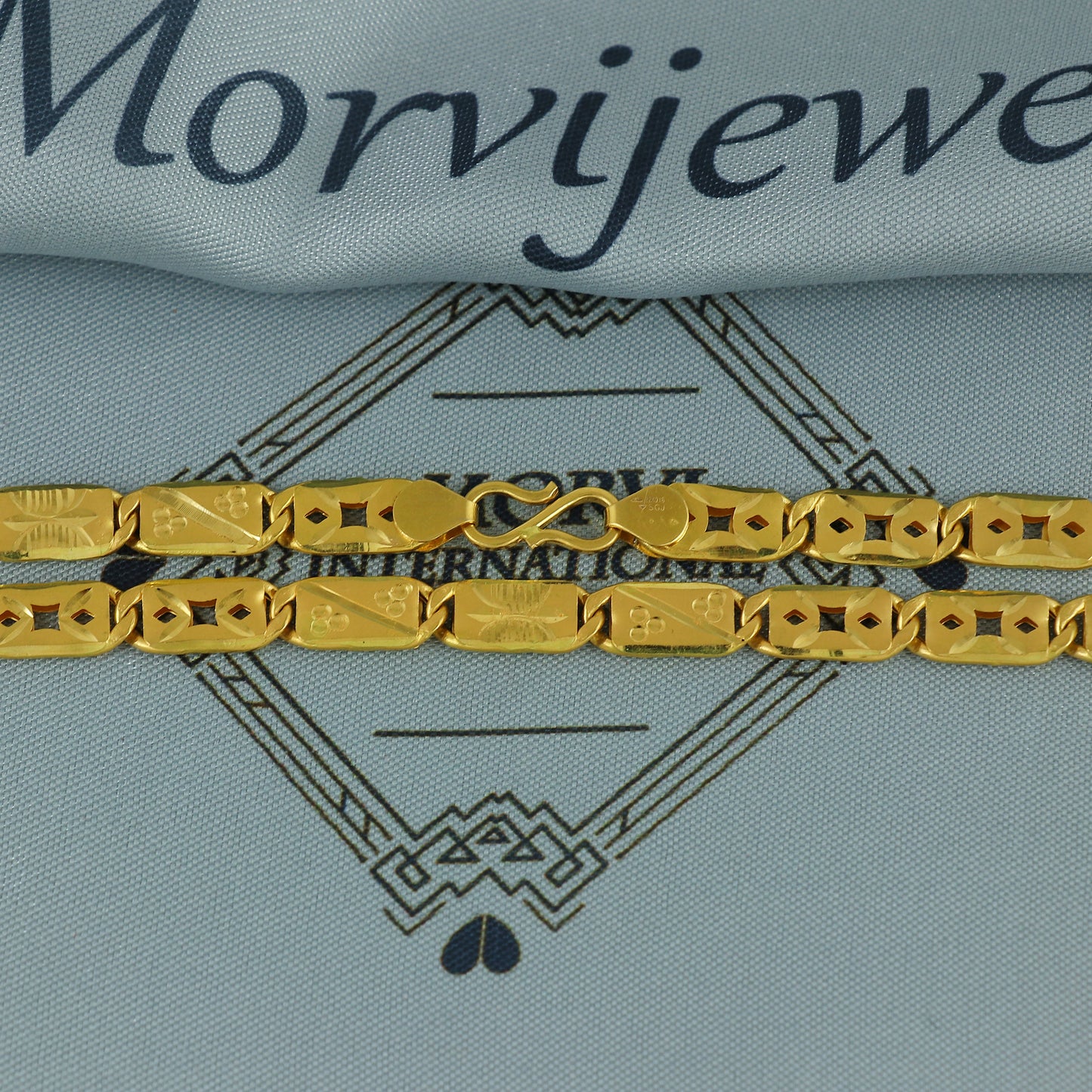 Solid 22k Yellow Gold Handmade Designer Bar Link Chain Necklace, Indian Patti Chain Jewelry, Vintage Engraved Gold Necklace, K7168
