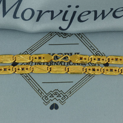 Solid 22k Yellow Gold Handmade Designer Bar Link Chain Necklace, Indian Patti Chain Jewelry, Vintage Engraved Gold Necklace, K7168