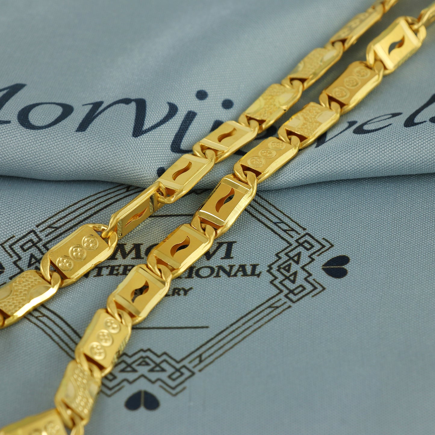 Solid 22k Yellow Gold Handmade Designer Bar Link Chain Necklace, Indian Patti Chain Jewelry, Vintage Engraved Gold Necklace, K7169