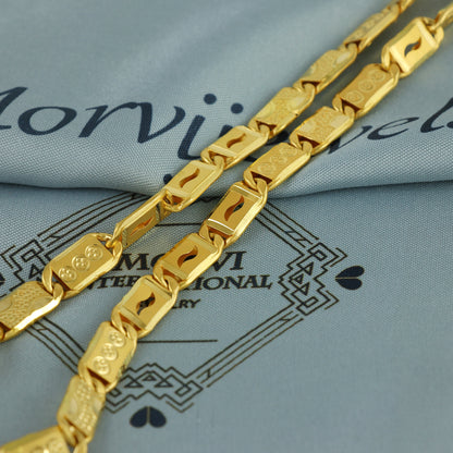 Solid 22k Yellow Gold Handmade Designer Bar Link Chain Necklace, Indian Patti Chain Jewelry, Vintage Engraved Gold Necklace, K7169