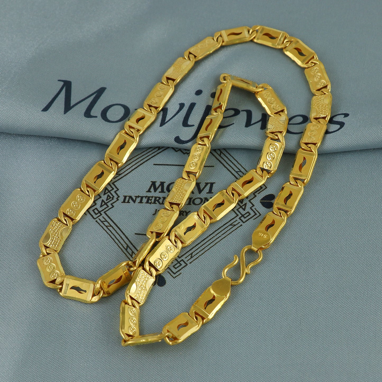 Solid 22k Yellow Gold Handmade Designer Bar Link Chain Necklace, Indian Patti Chain Jewelry, Vintage Engraved Gold Necklace, K7169