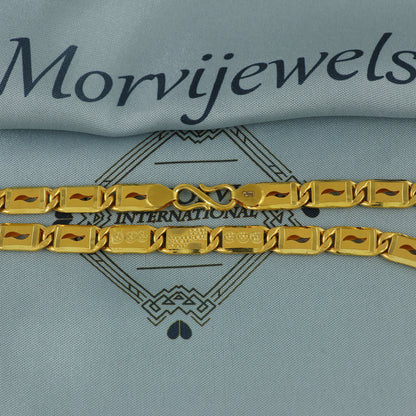 Solid 22k Yellow Gold Handmade Designer Bar Link Chain Necklace, Indian Patti Chain Jewelry, Vintage Engraved Gold Necklace, K7169