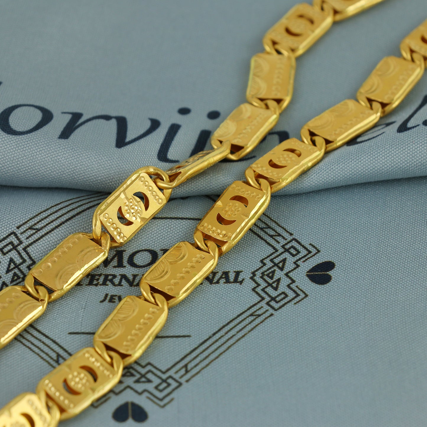 Solid 22k Yellow Gold Handmade Designer Bar Link Chain Necklace, Indian Patti Chain Jewelry, Vintage Engraved Gold Necklace, K7170