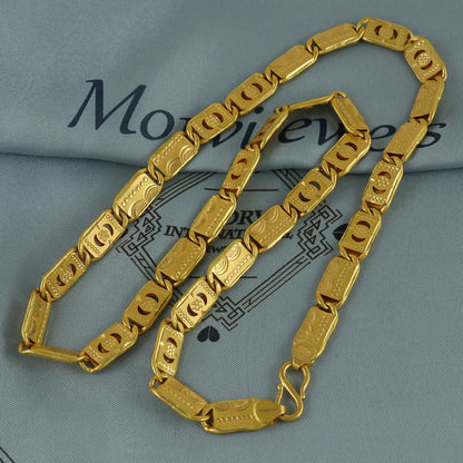Solid 22k Yellow Gold Handmade Designer Bar Link Chain Necklace, Indian Patti Chain Jewelry, Vintage Engraved Gold Necklace, K7170