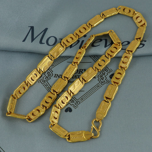 Solid 22k Yellow Gold Handmade Designer Bar Link Chain Necklace, Indian Patti Chain Jewelry, Vintage Engraved Gold Necklace, K7170