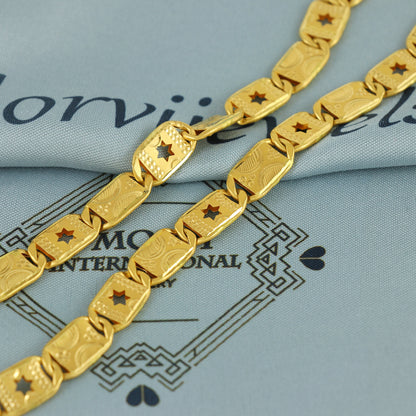 Solid 22k Yellow Gold Handmade Designer Bar Link Chain Necklace, Indian Patti Chain Jewelry, Vintage Engraved Gold Necklace, K7171