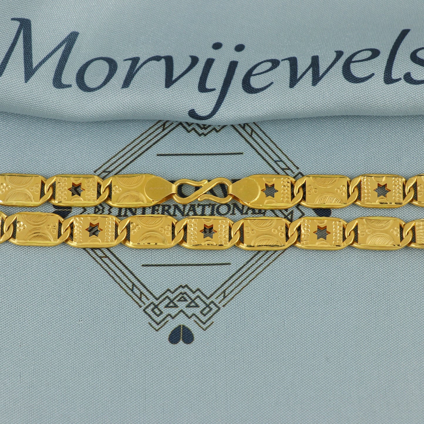 Solid 22k Yellow Gold Handmade Designer Bar Link Chain Necklace, Indian Patti Chain Jewelry, Vintage Engraved Gold Necklace, K7171