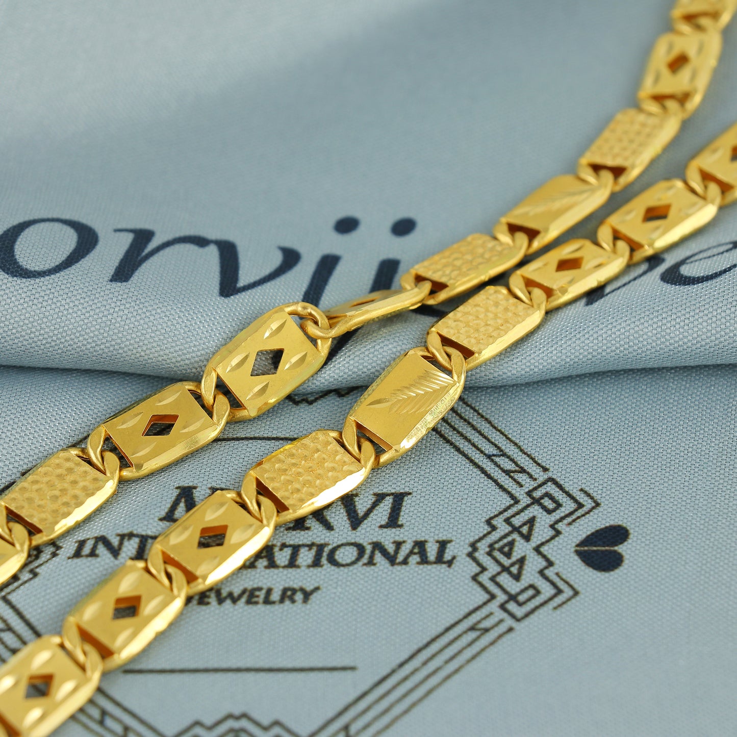 Solid 22k Yellow Gold Handmade Designer Bar Link Chain Necklace, Indian Patti Chain Jewelry, Vintage Engraved Gold Necklace, K7172