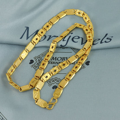 Solid 22k Yellow Gold Handmade Designer Bar Link Chain Necklace, Indian Patti Chain Jewelry, Vintage Engraved Gold Necklace, K7172
