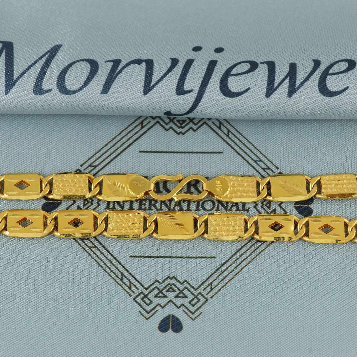 Solid 22k Yellow Gold Handmade Designer Bar Link Chain Necklace, Indian Patti Chain Jewelry, Vintage Engraved Gold Necklace, K7172