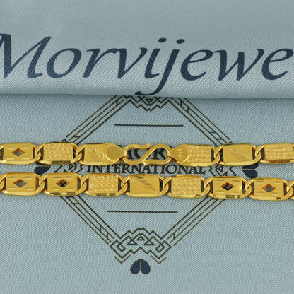 Solid 22k Yellow Gold Handmade Designer Bar Link Chain Necklace, Indian Patti Chain Jewelry, Vintage Engraved Gold Necklace, K7172