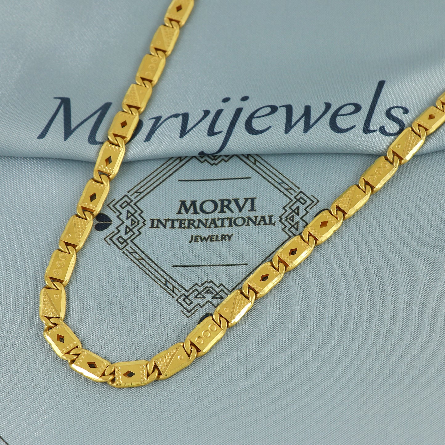 Solid 22k Yellow Gold Handmade Designer Bar Link Chain Necklace, Indian Patti Chain Jewelry, Vintage Engraved Gold Necklace, K7173