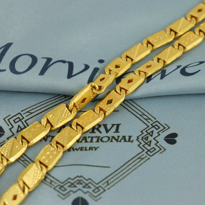 Solid 22k Yellow Gold Handmade Designer Bar Link Chain Necklace, Indian Patti Chain Jewelry, Vintage Engraved Gold Necklace, K7173