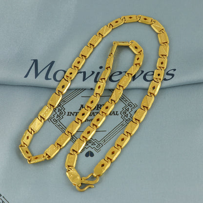 Solid 22k Yellow Gold Handmade Designer Bar Link Chain Necklace, Indian Patti Chain Jewelry, Vintage Engraved Gold Necklace, K7173