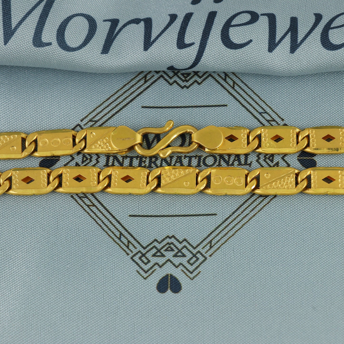 Solid 22k Yellow Gold Handmade Designer Bar Link Chain Necklace, Indian Patti Chain Jewelry, Vintage Engraved Gold Necklace, K7173