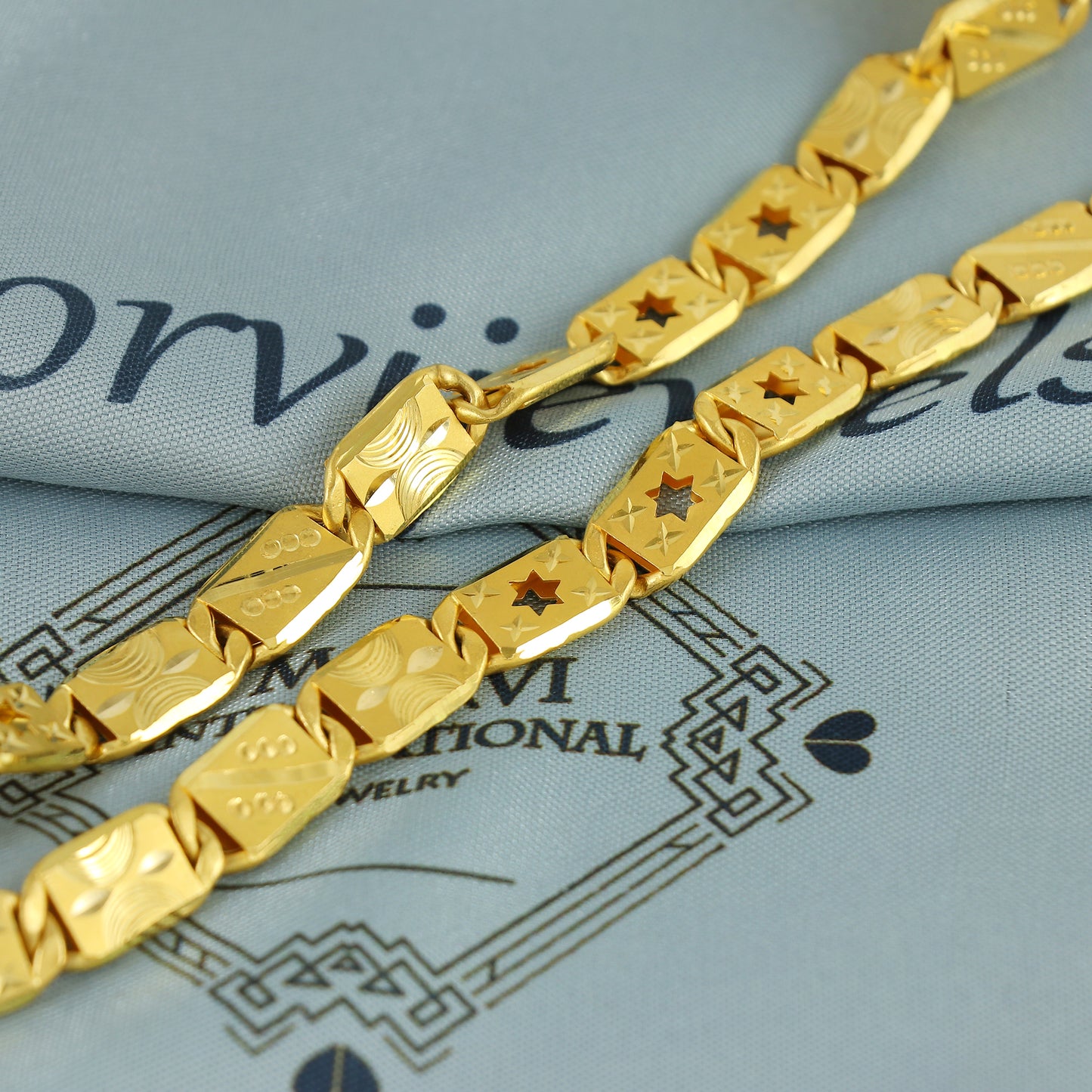 Solid 22k Yellow Gold Handmade Designer Bar Link Chain Necklace, Indian Patti Chain Jewelry, Vintage Engraved Gold Necklace, K7174