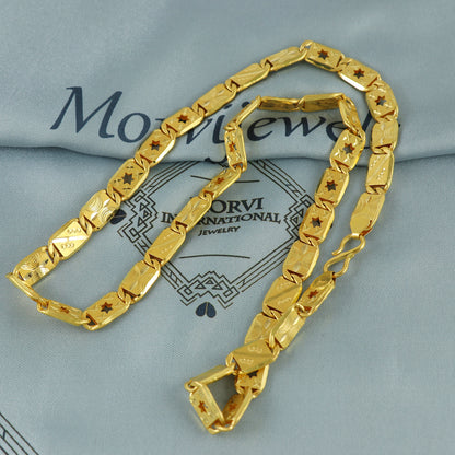 Solid 22k Yellow Gold Handmade Designer Bar Link Chain Necklace, Indian Patti Chain Jewelry, Vintage Engraved Gold Necklace, K7174