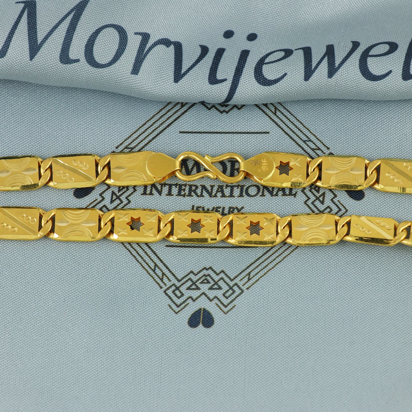 Solid 22k Yellow Gold Handmade Designer Bar Link Chain Necklace, Indian Patti Chain Jewelry, Vintage Engraved Gold Necklace, K7174