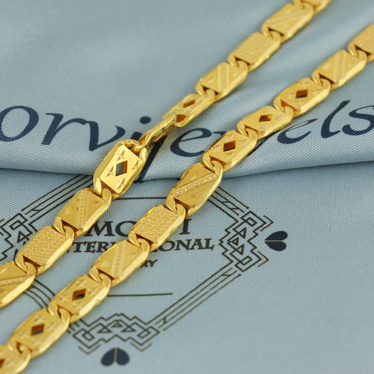 Solid 22k Yellow Gold Handmade Designer Bar Link Chain Necklace, Indian Patti Chain Jewelry, Vintage Engraved Gold Necklace, K7175