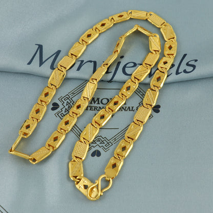 Solid 22k Yellow Gold Handmade Designer Bar Link Chain Necklace, Indian Patti Chain Jewelry, Vintage Engraved Gold Necklace, K7175