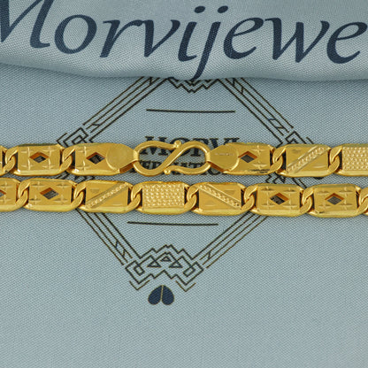 Solid 22k Yellow Gold Handmade Designer Bar Link Chain Necklace, Indian Patti Chain Jewelry, Vintage Engraved Gold Necklace, K7175