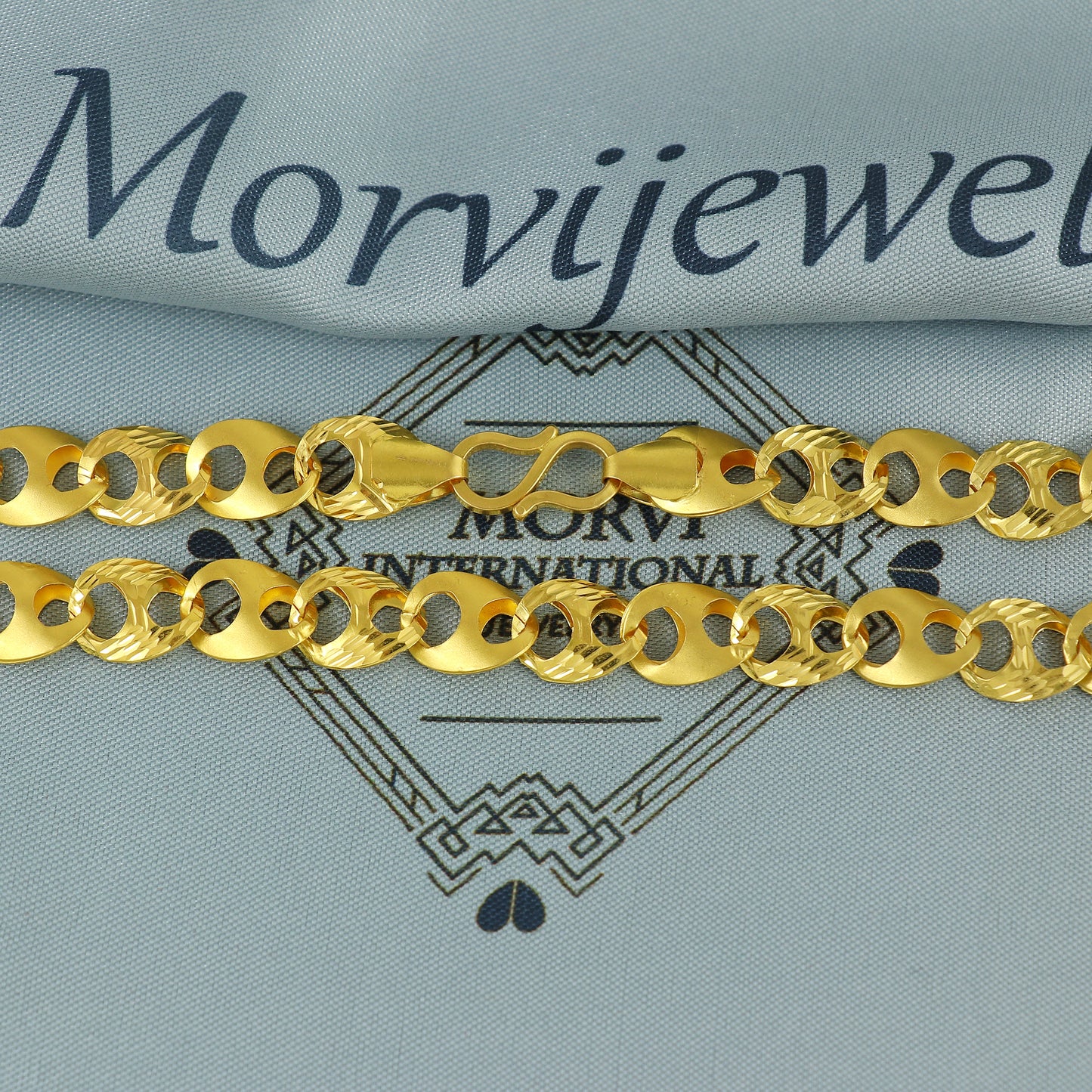 Solid 22k Yellow Gold Handmade Gucci Link Chain Necklace, Indian Marina Mariner Chain Jewelry, Diamond Cut Coffee Bean Gold Chain, K7176