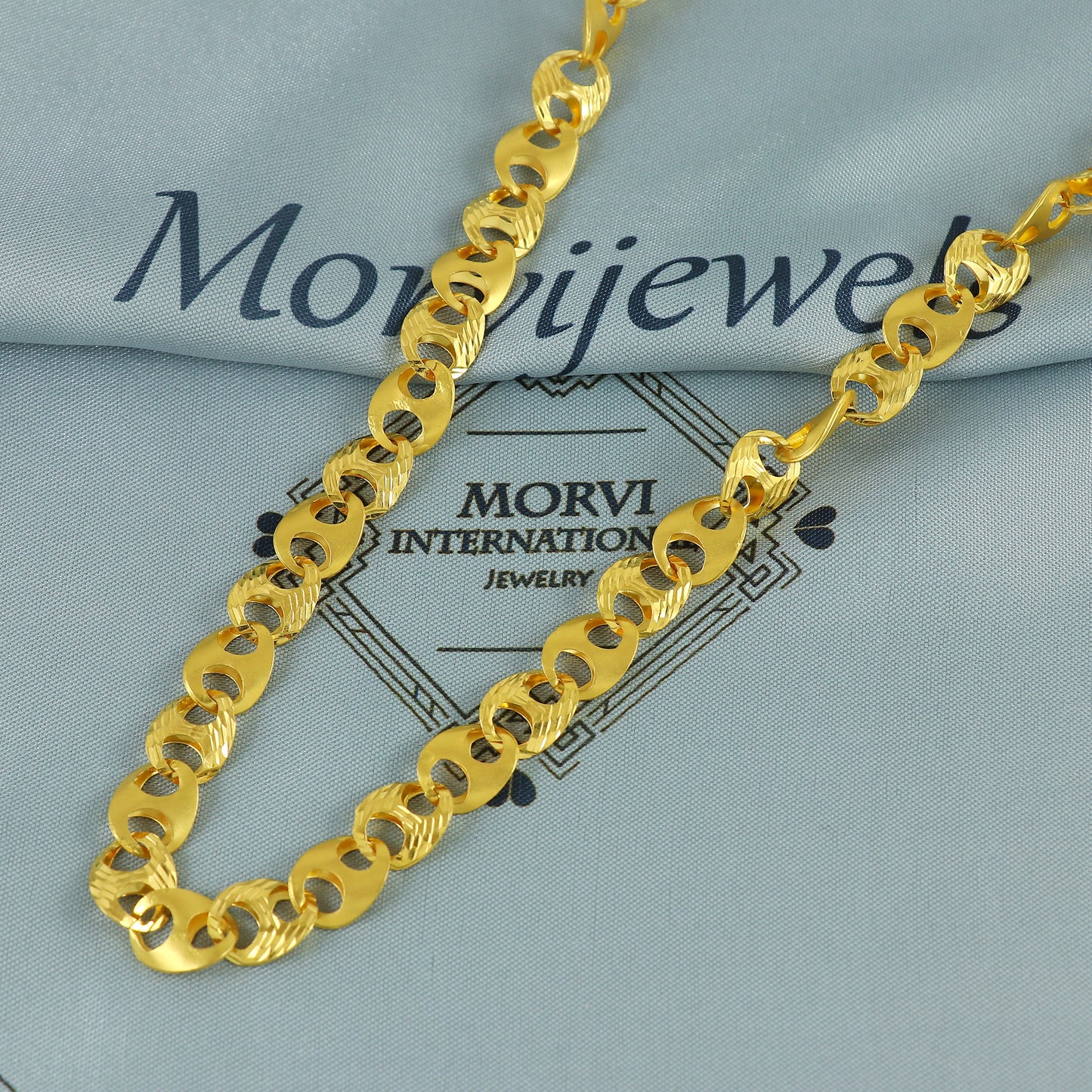 Solid 22k Yellow Gold Handmade Gucci Link Chain Necklace, Indian Marina Mariner Chain Jewelry, Diamond Cut Coffee Bean Gold Chain, K7176