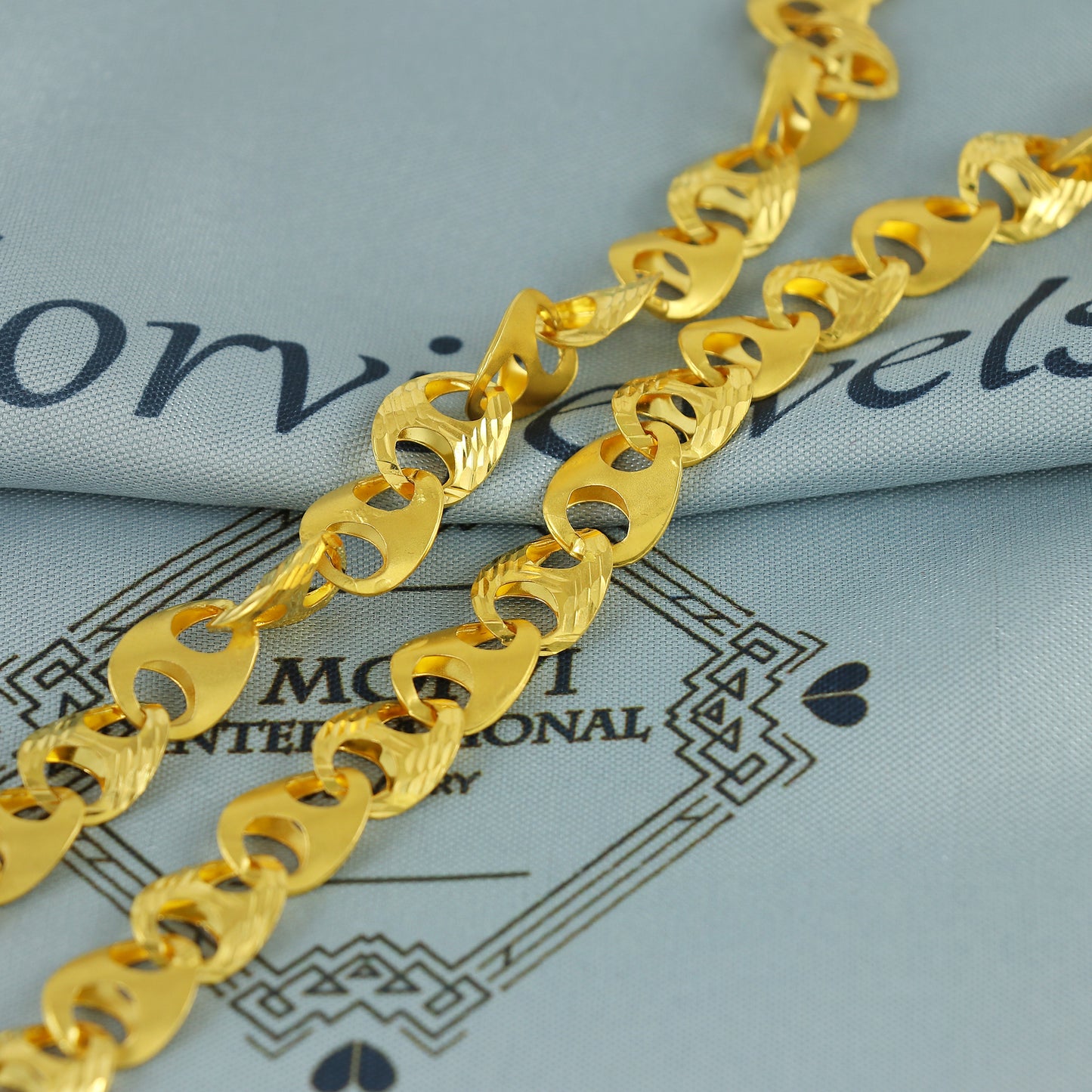 Solid 22k Yellow Gold Handmade Gucci Link Chain Necklace, Indian Marina Mariner Chain Jewelry, Diamond Cut Coffee Bean Gold Chain, K7176
