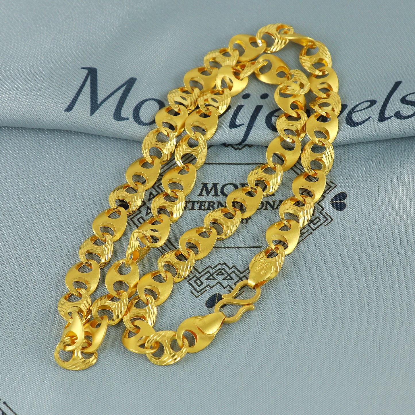 Solid 22k Yellow Gold Handmade Gucci Link Chain Necklace, Indian Marina Mariner Chain Jewelry, Diamond Cut Coffee Bean Gold Chain, K7176
