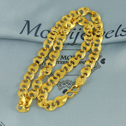 Solid 22k Yellow Gold Handmade Gucci Link Chain Necklace, Indian Marina Mariner Chain Jewelry, Diamond Cut Coffee Bean Gold Chain, K7176