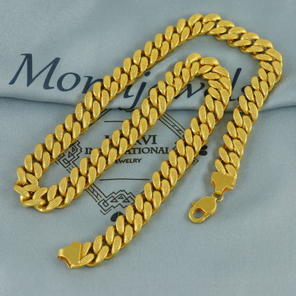 Solid 22k Yellow Gold Handmade Miami Cuban Link Chain Necklace, Indian Textured Cuban Curb Chain Jewelry, Heavy Bold Gold Necklace, K7177