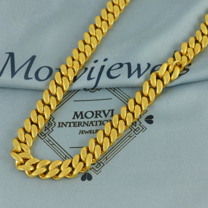 Solid 22k Yellow Gold Handmade Miami Cuban Link Chain Necklace, Indian Textured Cuban Curb Chain Jewelry, Heavy Bold Gold Necklace, K7177