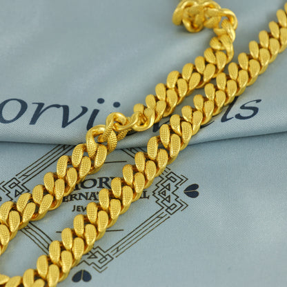 Solid 22k Yellow Gold Handmade Miami Cuban Link Chain Necklace, Indian Textured Cuban Curb Chain Jewelry, Heavy Bold Gold Necklace, K7177