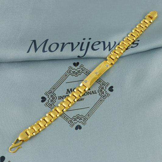 Solid 22k Yellow Gold Handmade President Style ID Bracelet, Indian Men's Rolex Style Watch Band Gold Bracelet, Luxury ID Plate Gold Bracelet, K7179