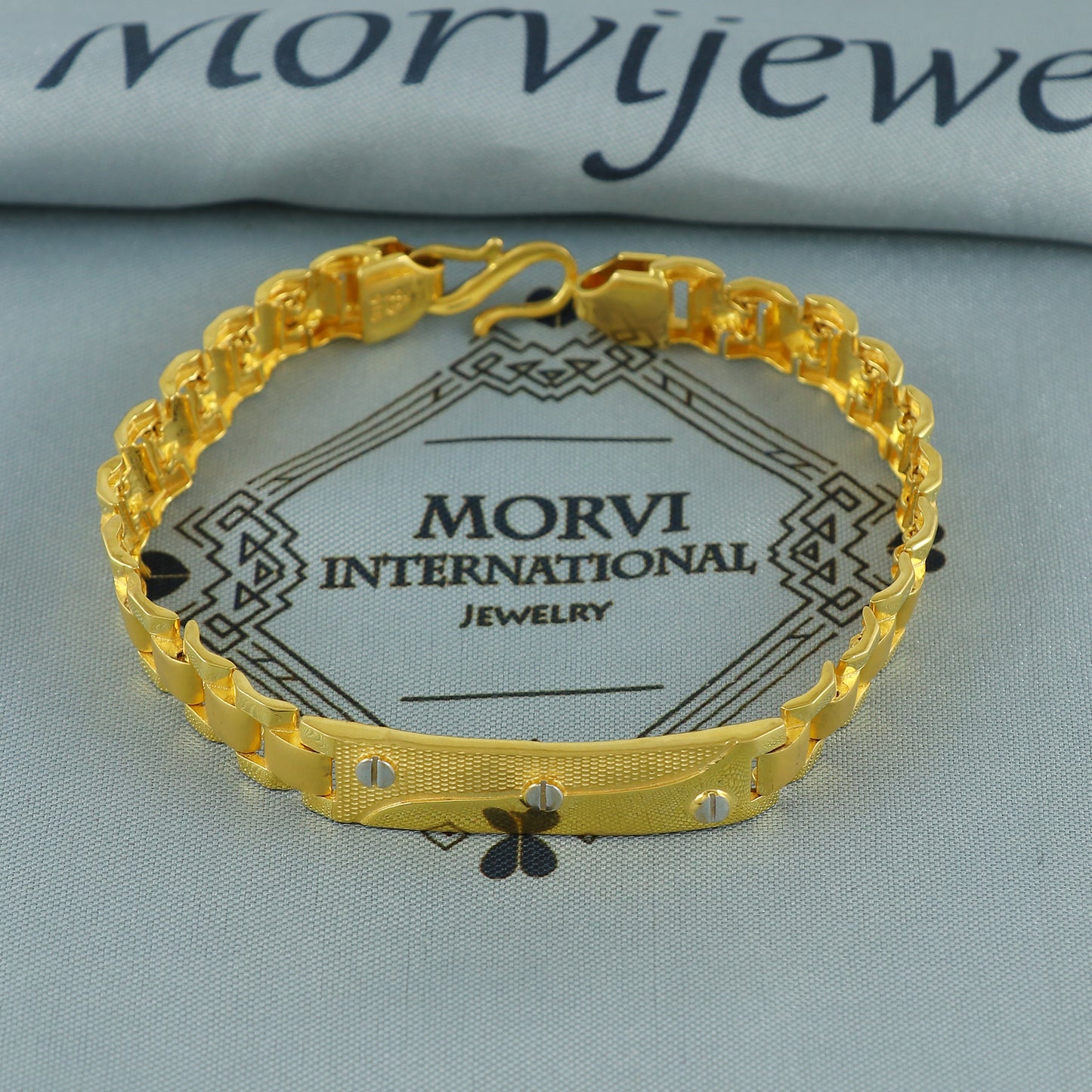 Solid 22k Yellow Gold Handmade President Style ID Bracelet, Indian Men's Rolex Style Watch Band Gold Bracelet, Luxury ID Plate Gold Bracelet, K7179