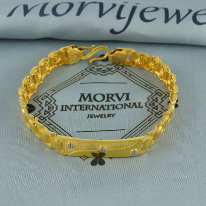 Solid 22k Yellow Gold Handmade President Style ID Bracelet, Indian Men's Rolex Style Watch Band Gold Bracelet, Luxury ID Plate Gold Bracelet, K7179