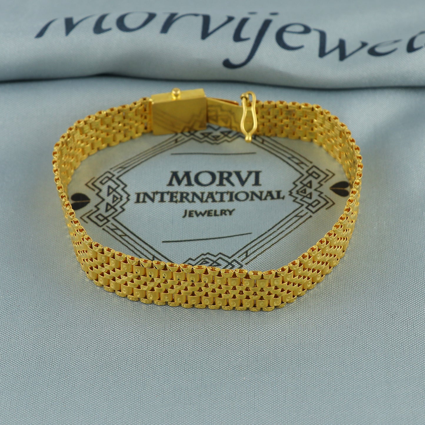 22k yellow gold real bracelet handmade Indian jewelry, Gold Mesh Watch Band Style Bracelet with Engraved Clasp