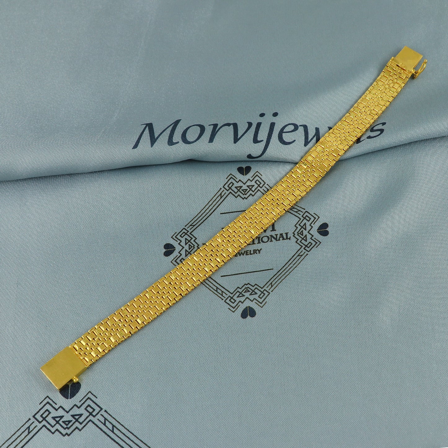 22k yellow gold real bracelet handmade Indian jewelry, Gold Mesh Watch Band Style Bracelet with Engraved Clasp
