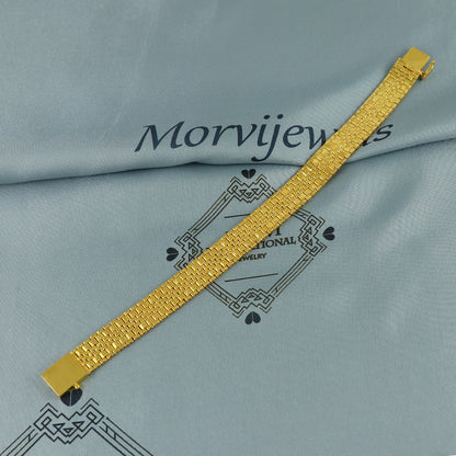 22k yellow gold real bracelet handmade Indian jewelry, Gold Mesh Watch Band Style Bracelet with Engraved Clasp