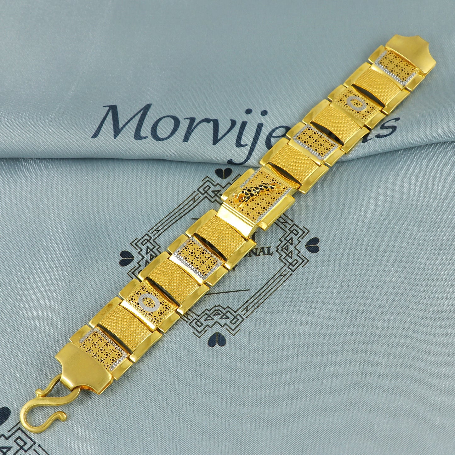 22k Gold Engraved Square Link Bracelet leopard tiger, 22k yellow gold real bracelet handmade Indian jewelry, K7182