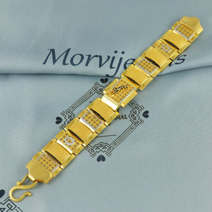 22k Gold Engraved Square Link Bracelet leopard tiger, 22k yellow gold real bracelet handmade Indian jewelry, K7182